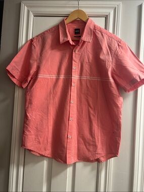 Hugo Boss Coral Pink Short-Sleeve Button-Down Shirt